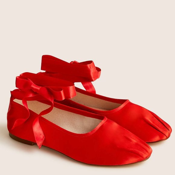 J. Crew Shoes - J.Crew pleated satin ribbon-tie ballet flats lace up